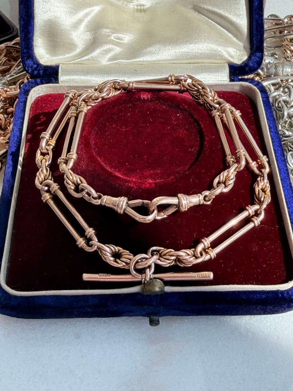 Antique 9ct Rose Gold Fetter Trombone Albert Chain