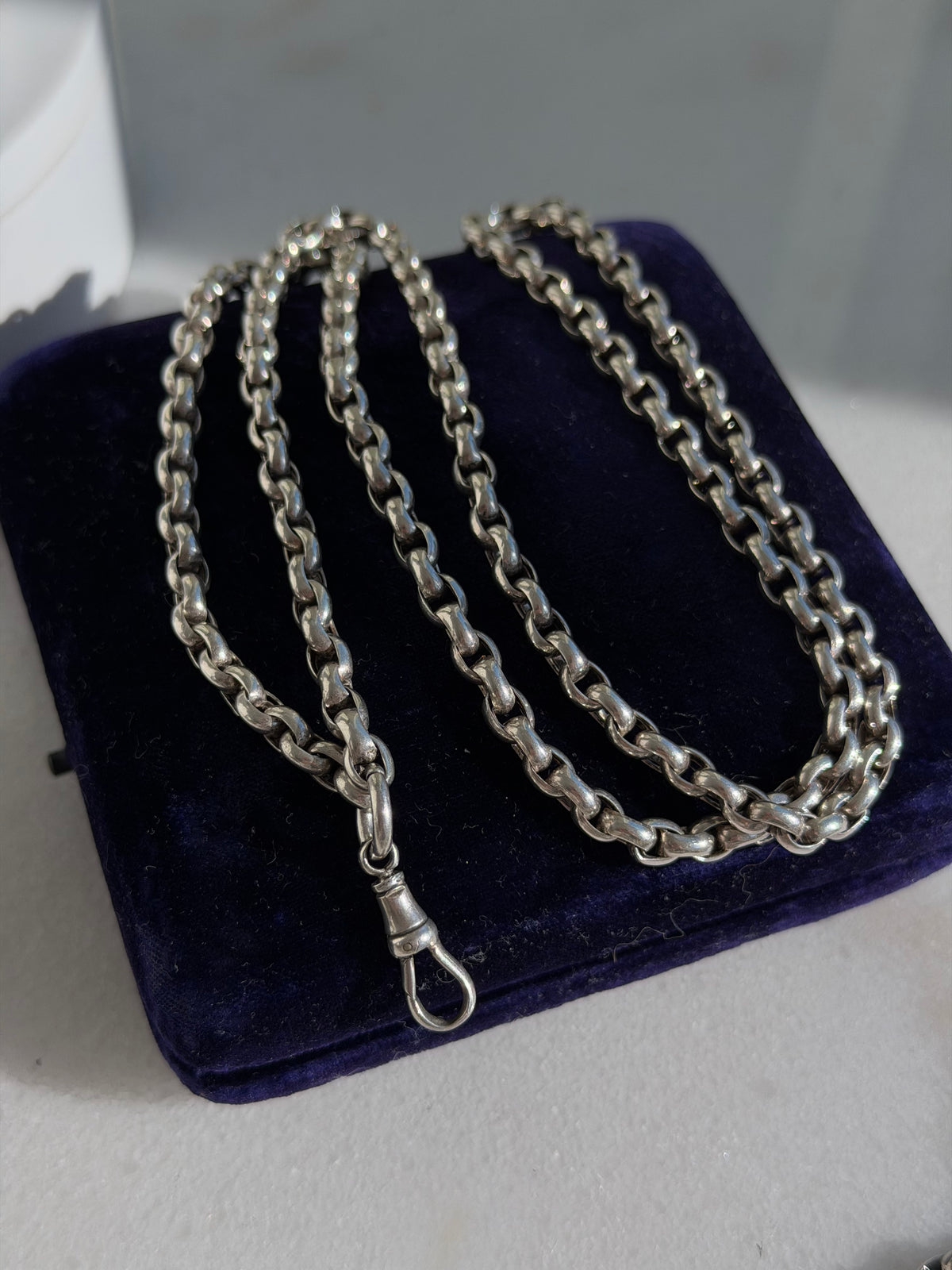 ANTIQUE STERLING SILVER GUARD CHAIN DOG CLIP | 28” 41.5gr.