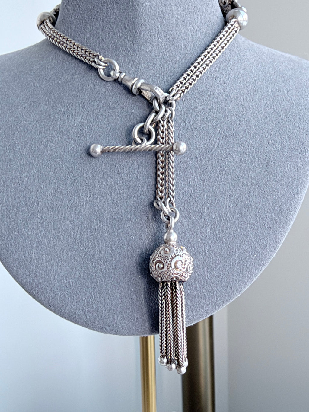 ANTIQUE STERLING SILVER DOUBLE HEART ALBERTINA