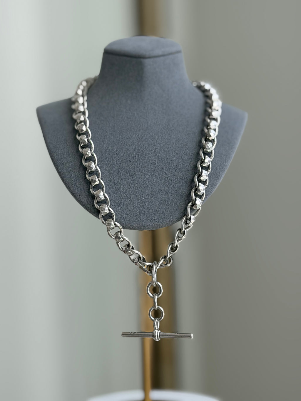 ANTIQUE STERLING SILVER FACETED ROLLERBALL ALBERT CHAIN