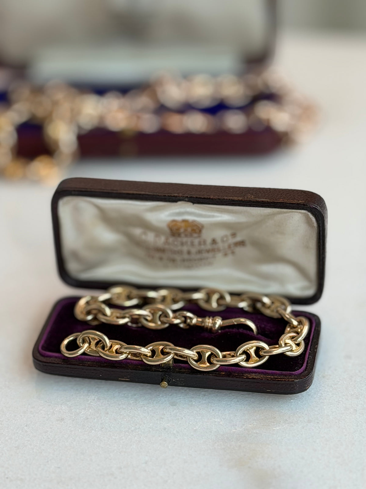 Vintage 14K Solid Gold Mariner Bracelet with Oversized Swivel Dog Clip – 28.65g