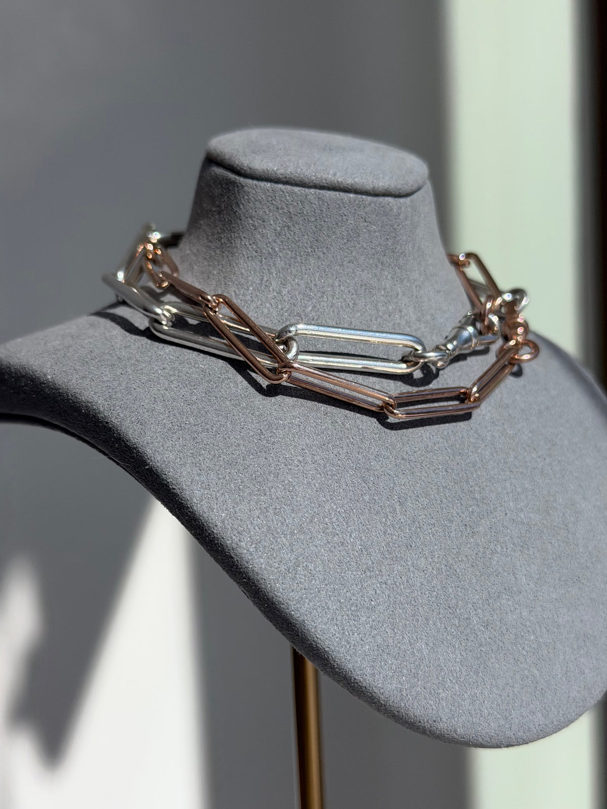 Antique 9ct Gold & Sterling Silver Convertible Paperclip Chain