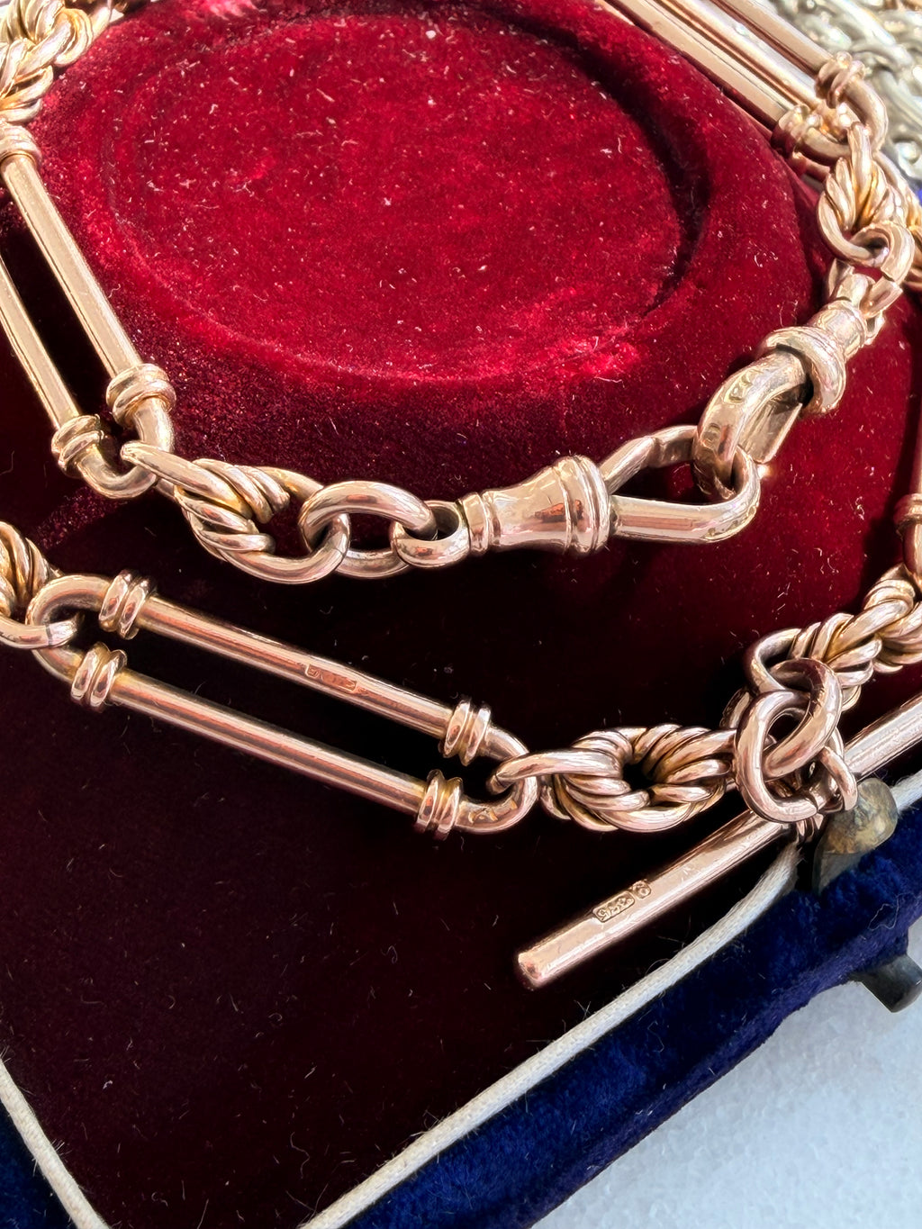Antique 9ct Rose Gold Fetter Trombone Albert Chain
