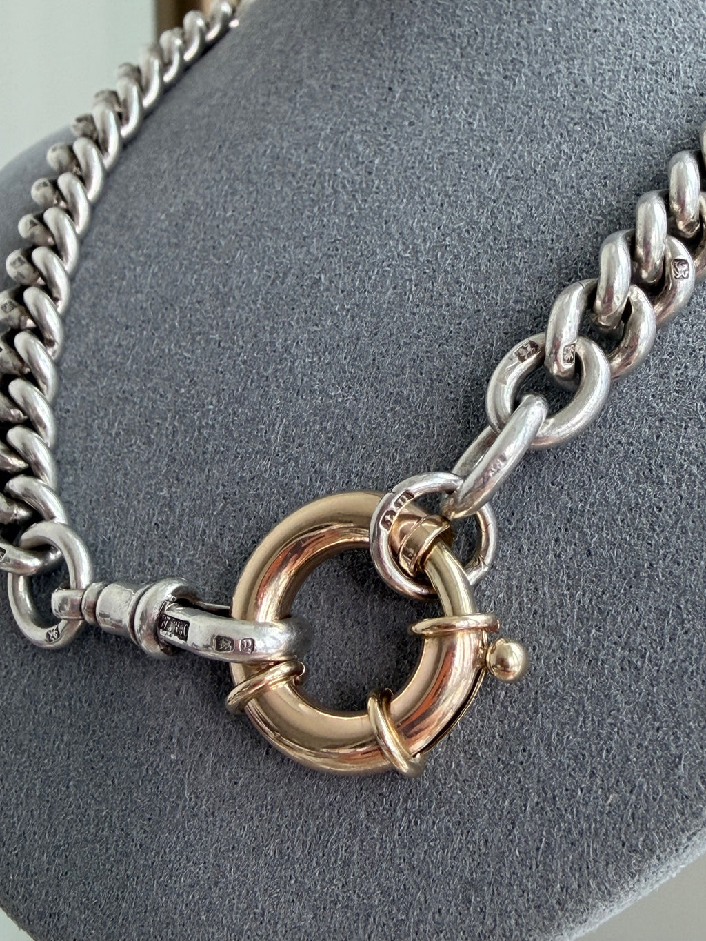 EXCEPTIONAL ANTIQUE ALBERT — STERLING SILVER & 10CT GOLD