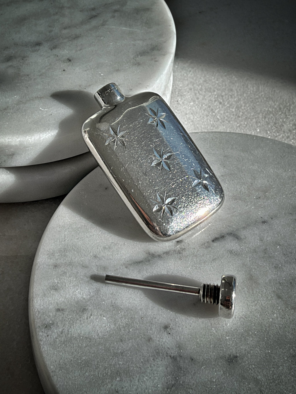 VINTAGE TIFFANY & CO. STERLING SILVER SNOWFLAKE PERFUME BOTTLE