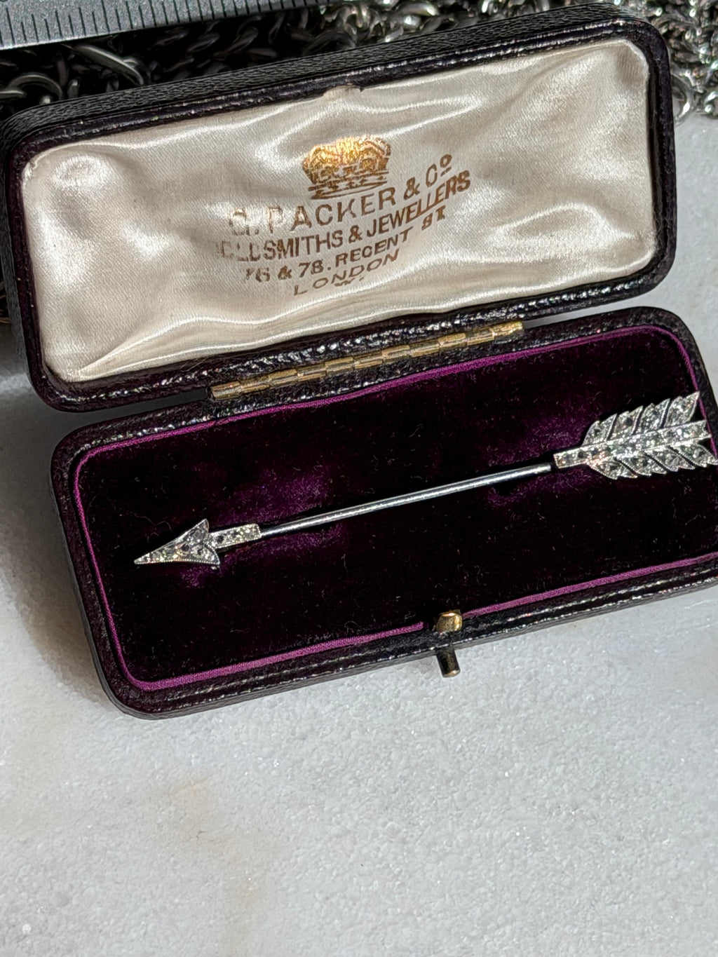 Circa 1910 Platinum & 14K Gold Rose-Cut Diamond Arrow Brooch