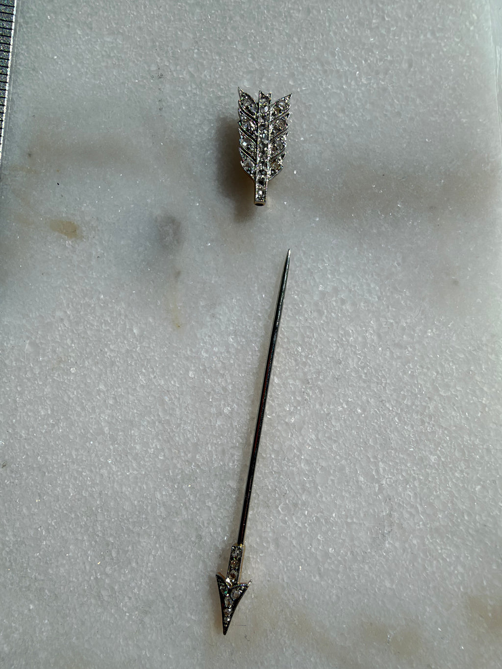 Circa 1910 Platinum & 14K Gold Rose-Cut Diamond Arrow Brooch