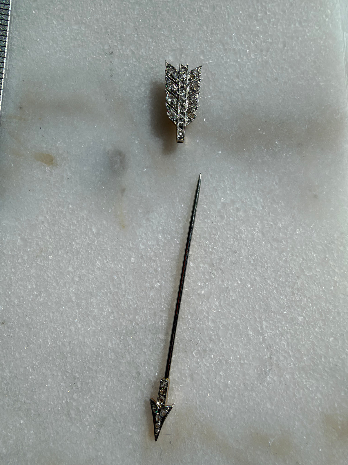 Circa 1910 Platinum & 14K Gold Rose-Cut Diamond Arrow Brooch