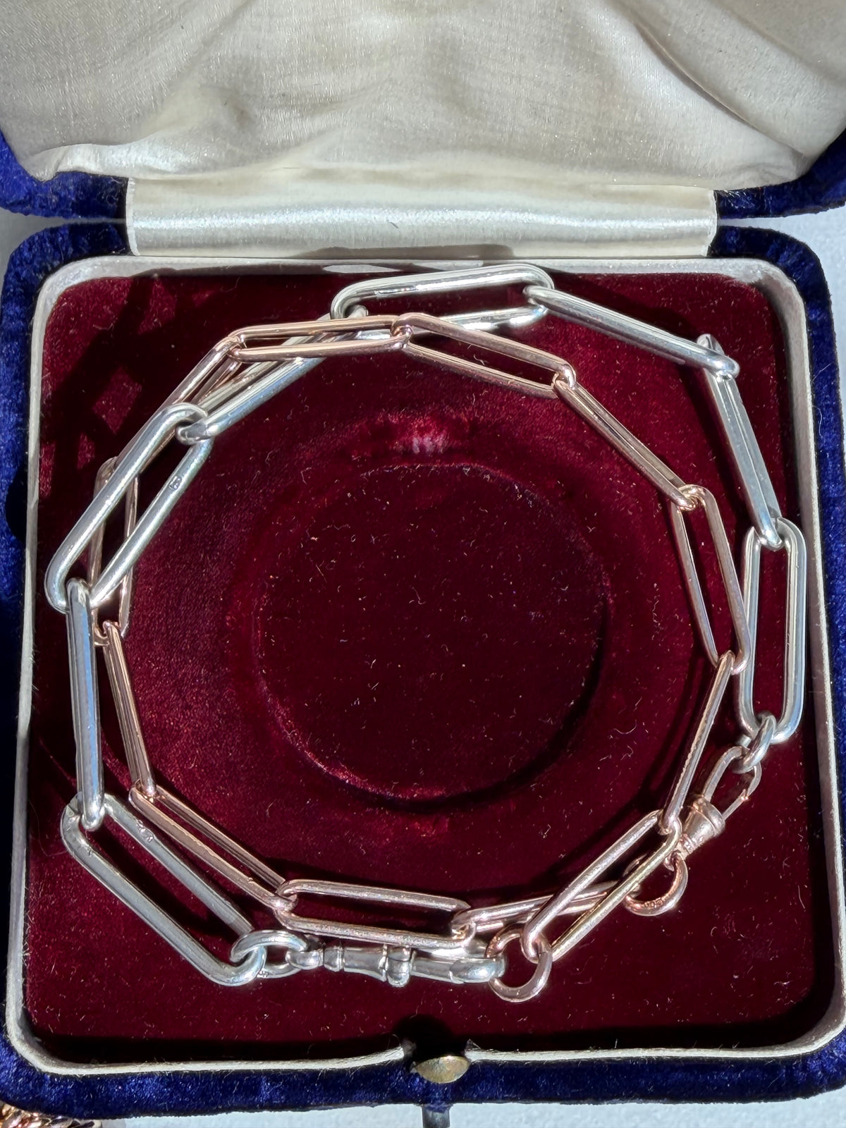 Antique 9ct Gold & Sterling Silver Convertible Paperclip Chain