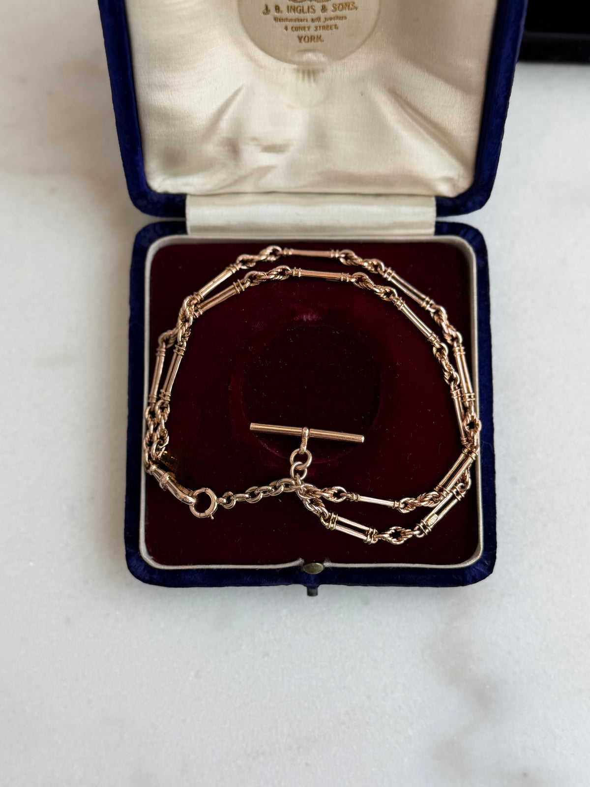 ANTIQUE 9CT GOLD FANCY TROMBONE ALBERT CHAIN