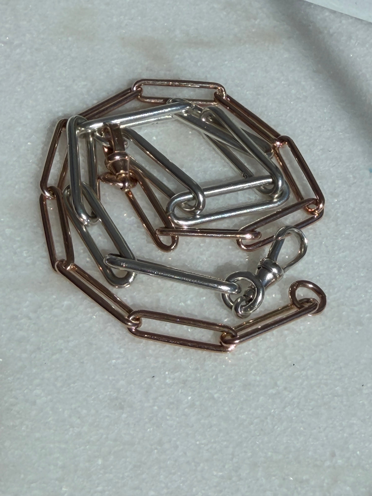 Antique 9ct Gold & Sterling Silver Convertible Paperclip Chain
