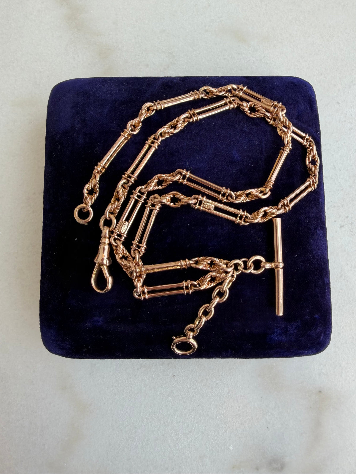 ANTIQUE 9CT GOLD FANCY TROMBONE ALBERT CHAIN