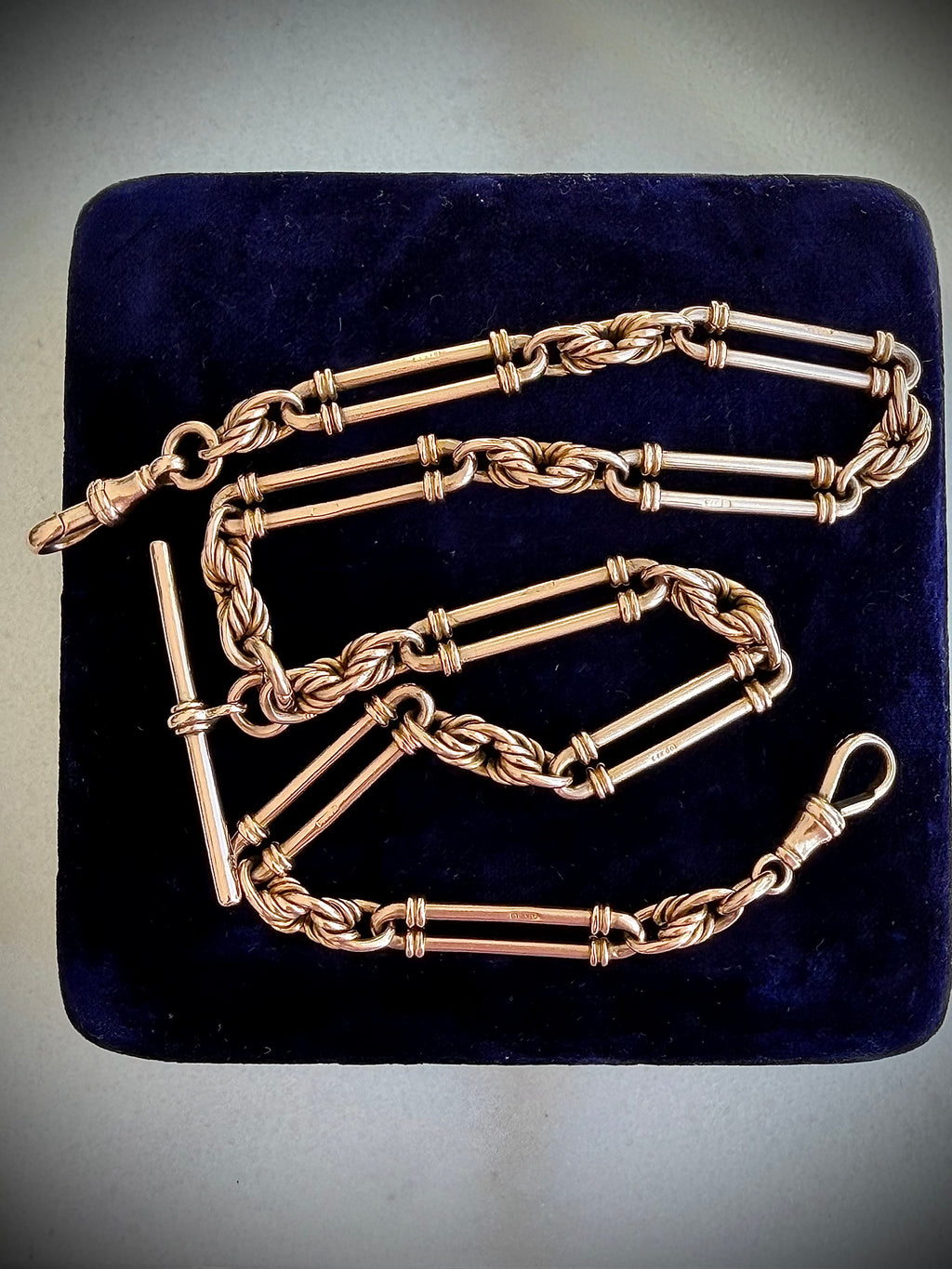 Antique 9ct Rose Gold Fetter Trombone Albert Chain