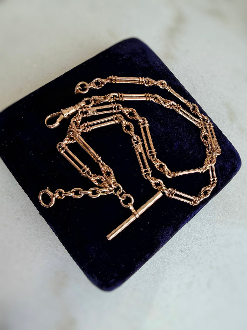 ANTIQUE 9CT GOLD FANCY TROMBONE ALBERT CHAIN