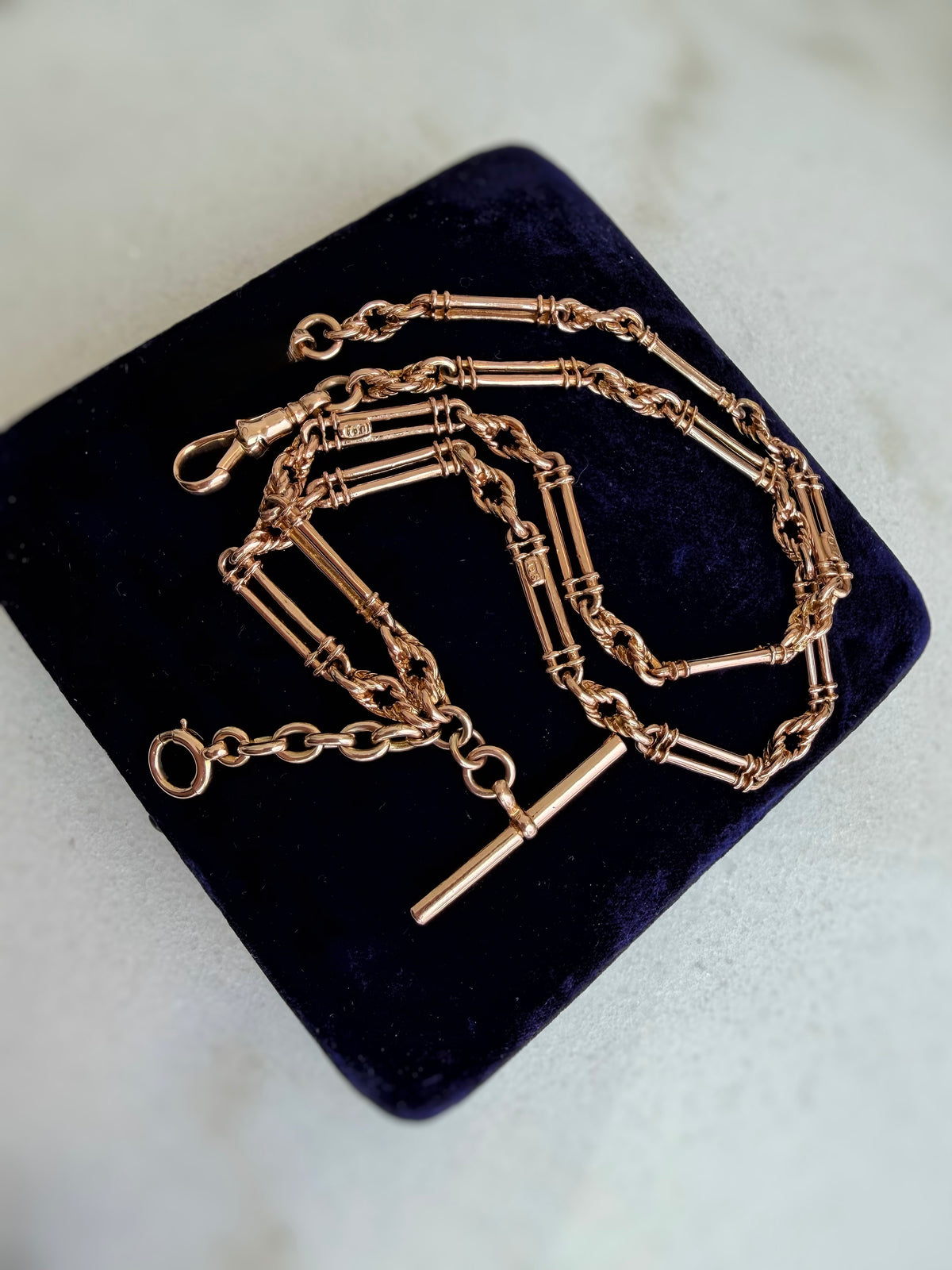 ANTIQUE 9CT GOLD FANCY TROMBONE ALBERT CHAIN