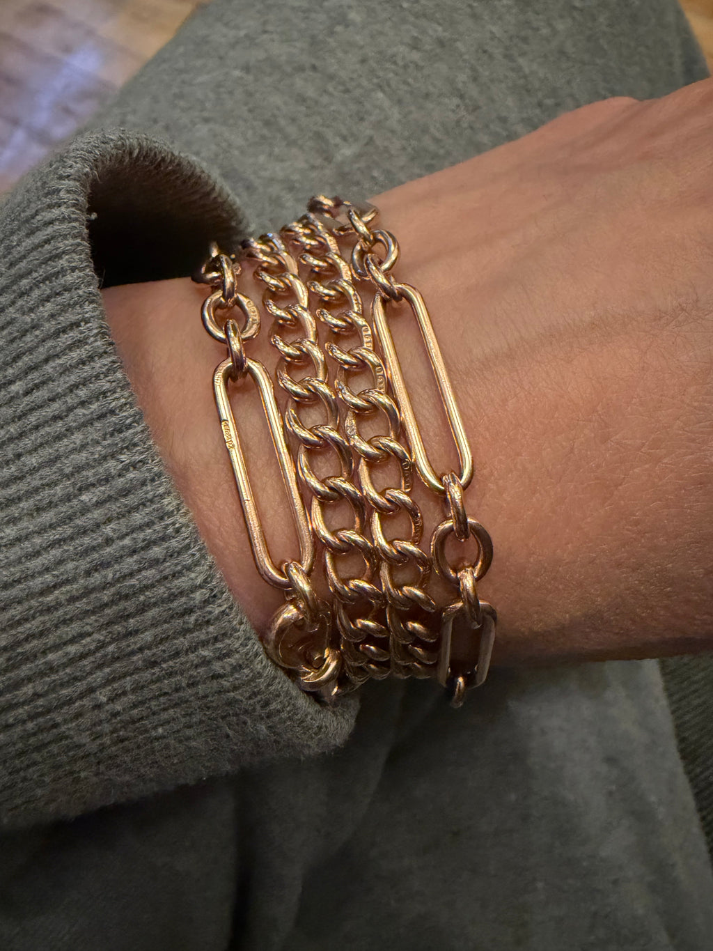 ANTIQUE 9CT ROSE GOLD OPEN CURB BRACELETS