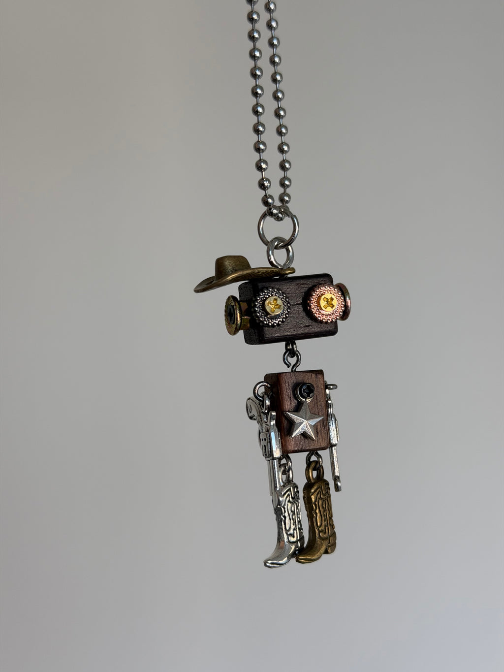 HANDCRAFTED COWBOY ROBOT PENDANT NECKLACE