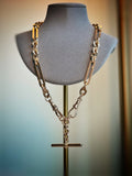 ANTIQUE 9CT GOLD TROMBONE & LOVERS KNOT DOUBLE ALBERT —BIRMINGHAM 1917