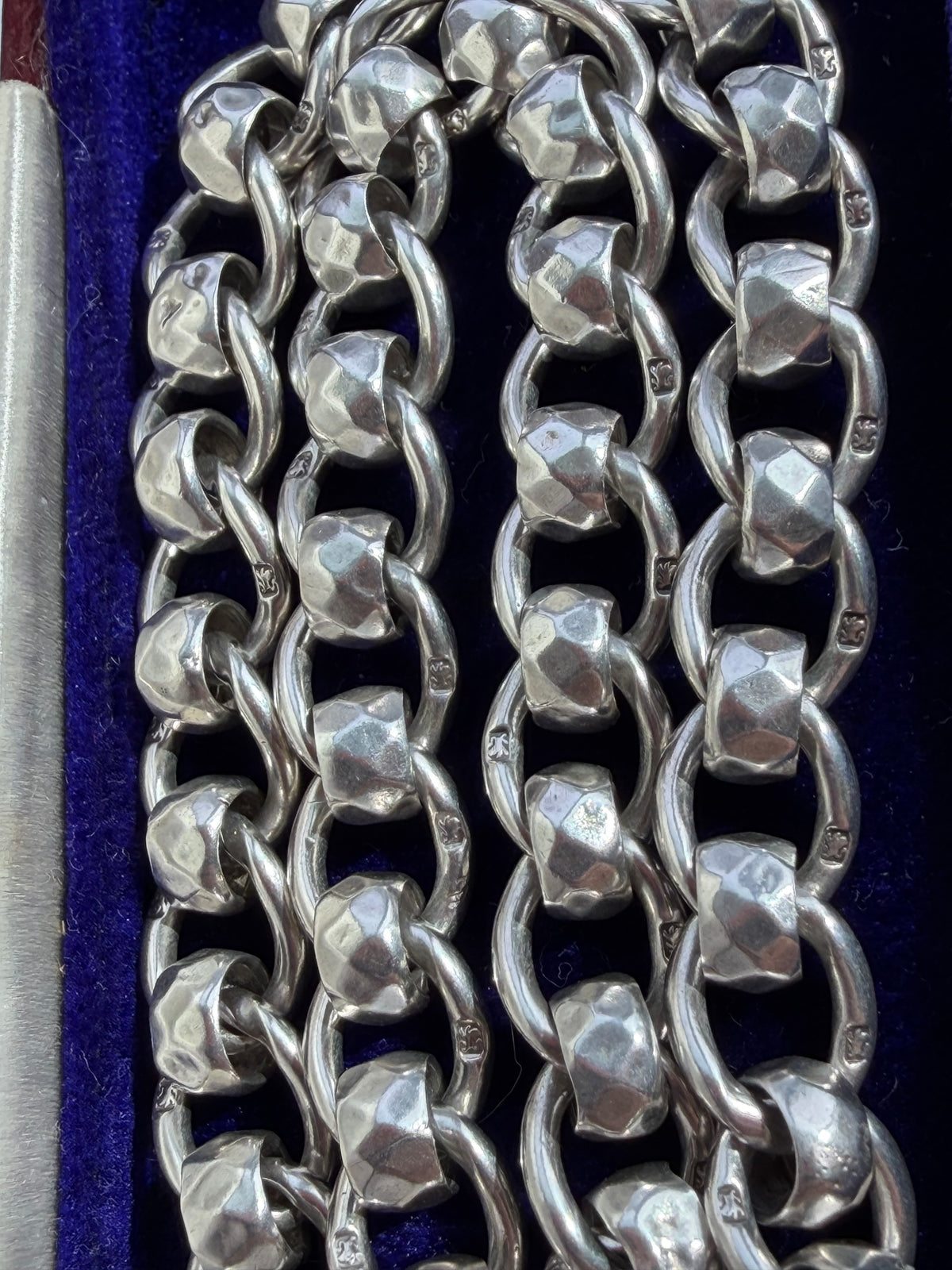 ANTIQUE STERLING SILVER FACETED ROLLERBALL ALBERT CHAIN