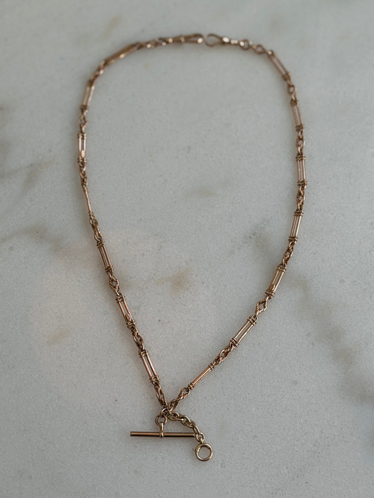 ANTIQUE 9CT GOLD FANCY TROMBONE ALBERT CHAIN