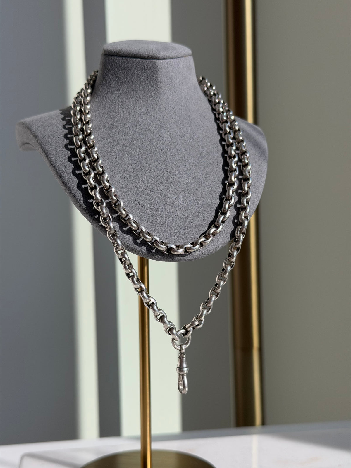 ANTIQUE STERLING SILVER GUARD CHAIN DOG CLIP | 28” 41.5gr.