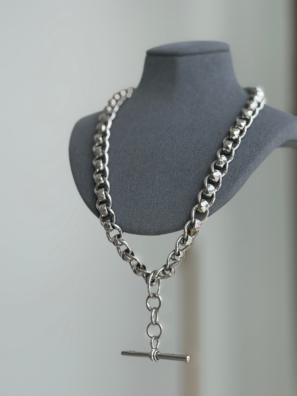 ANTIQUE STERLING SILVER FACETED ROLLERBALL ALBERT CHAIN