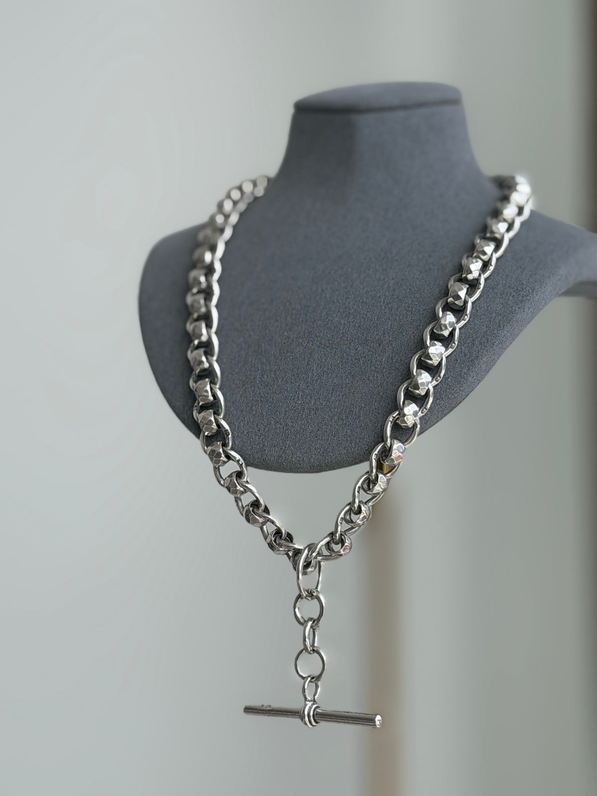 ANTIQUE STERLING SILVER FACETED ROLLERBALL ALBERT CHAIN