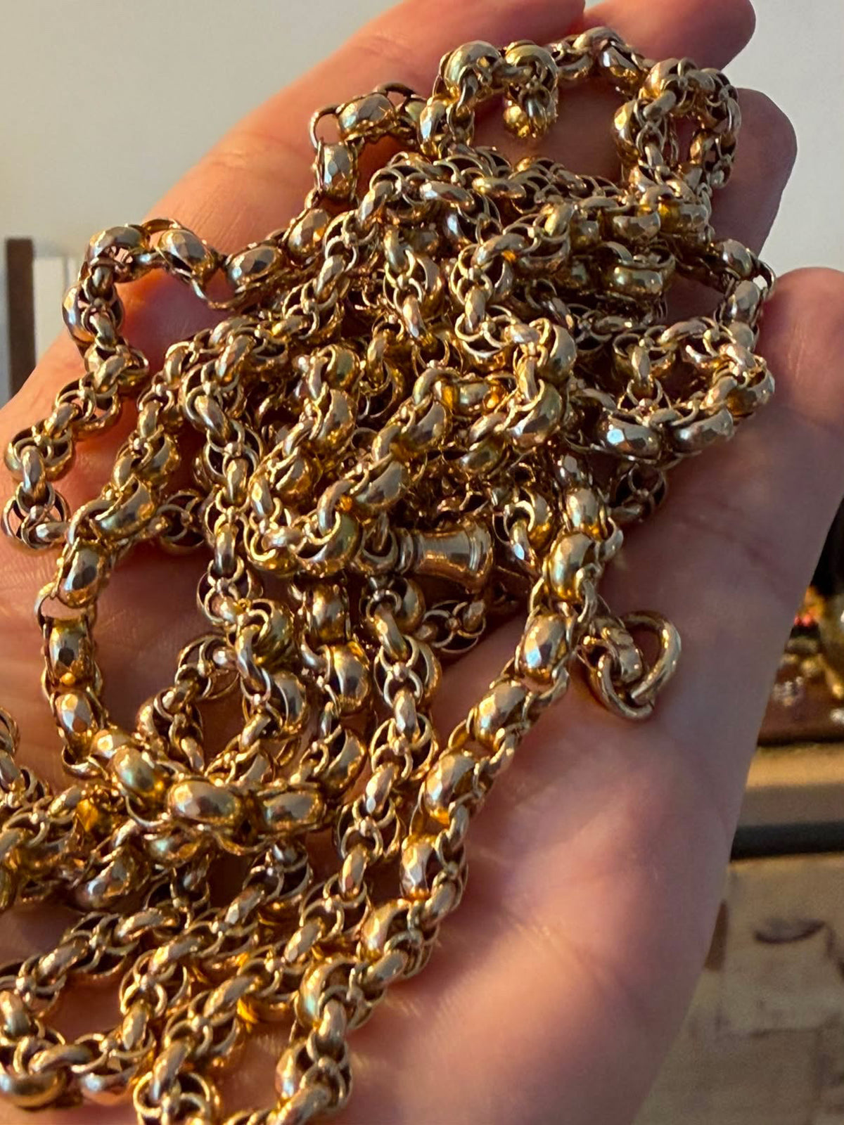 Antique British 9ct Gold Long Guard Chain – 58.5” | 72.5g