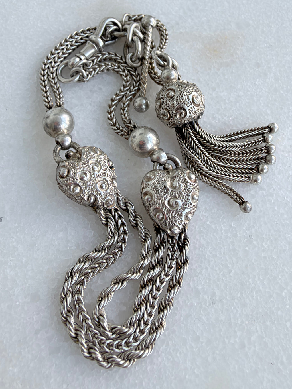 ANTIQUE STERLING SILVER DOUBLE HEART ALBERTINA