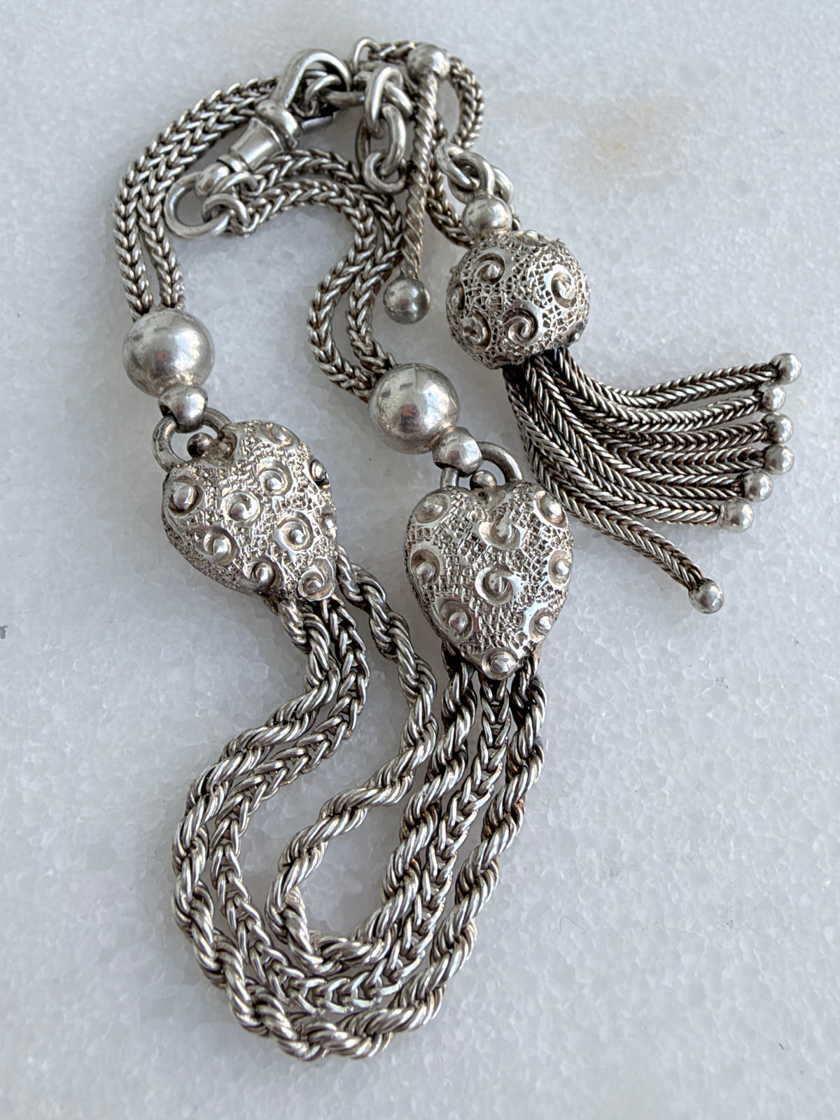 ANTIQUE STERLING SILVER DOUBLE HEART ALBERTINA