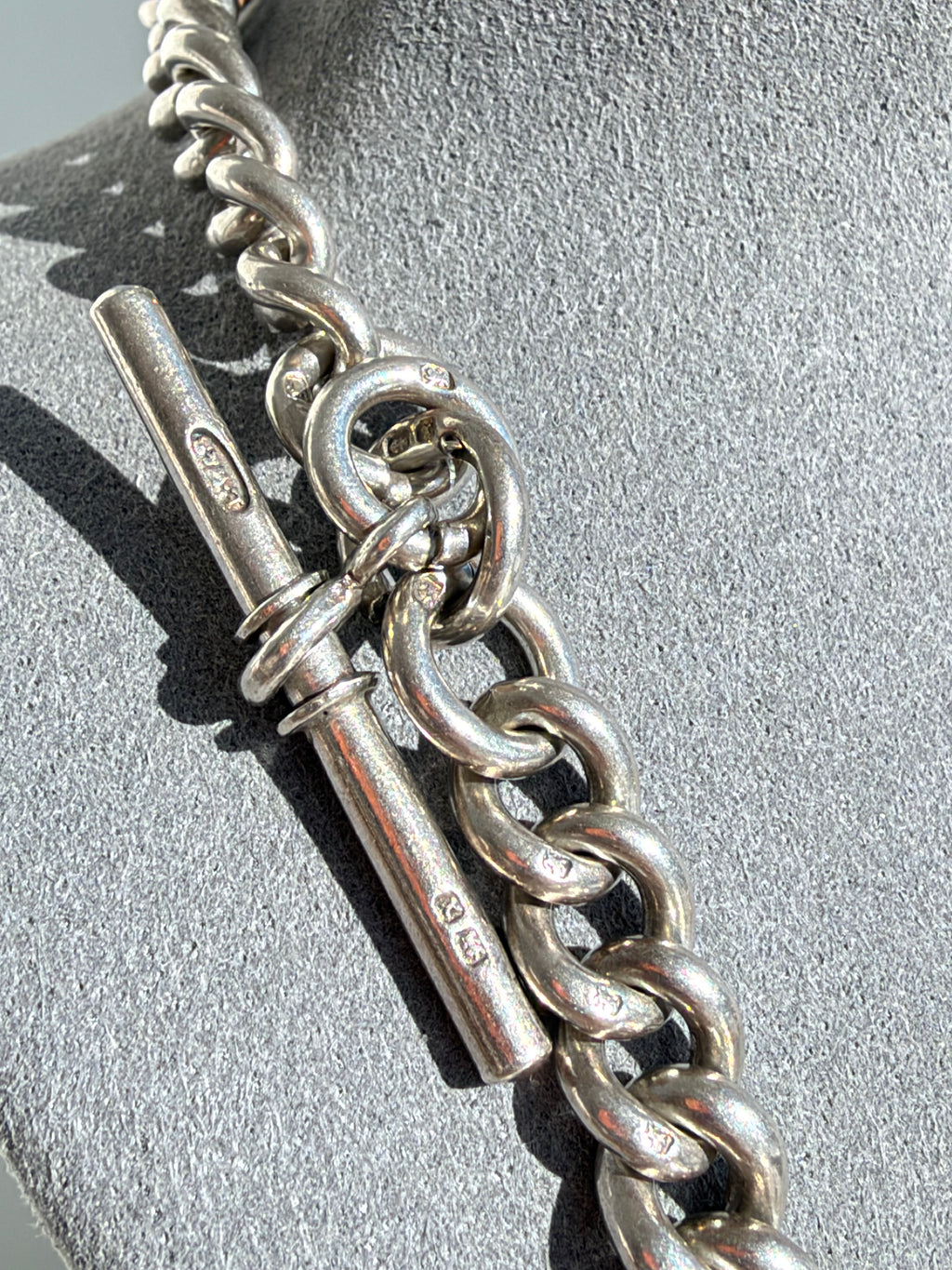 1897 Victorian E.W&S Heavy Sterling Silver Albert Chain with 18ct Bolt 97gr.