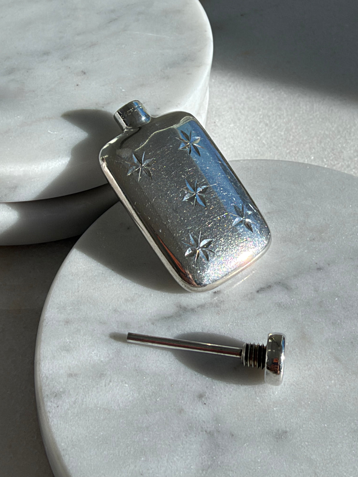 VINTAGE TIFFANY & CO. STERLING SILVER SNOWFLAKE PERFUME BOTTLE