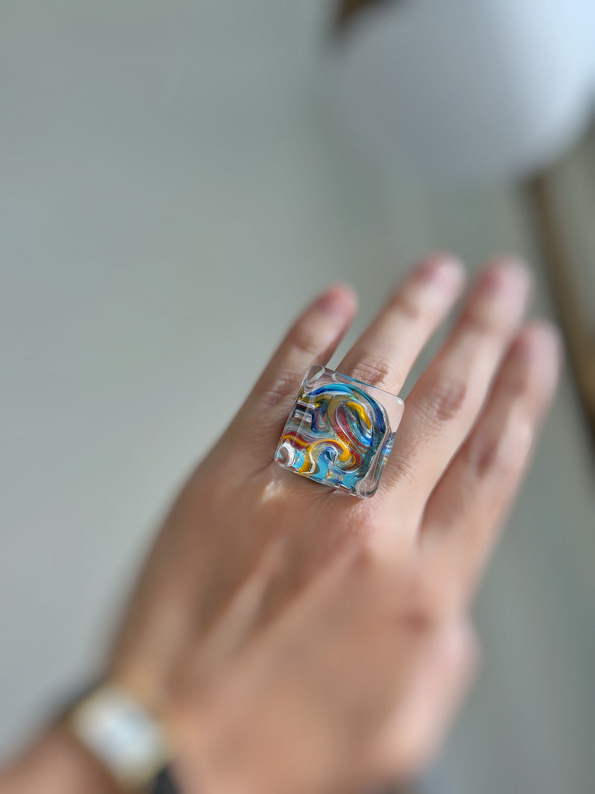 BLUE MURANO GLASS STATEMENT RING