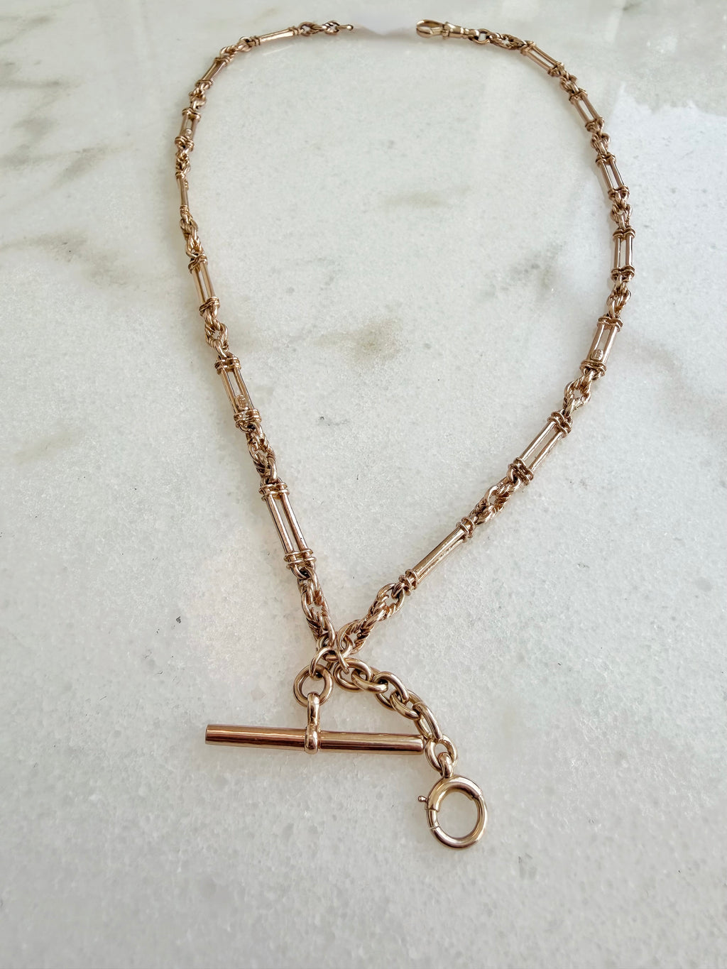 ANTIQUE 9CT GOLD FANCY TROMBONE ALBERT CHAIN