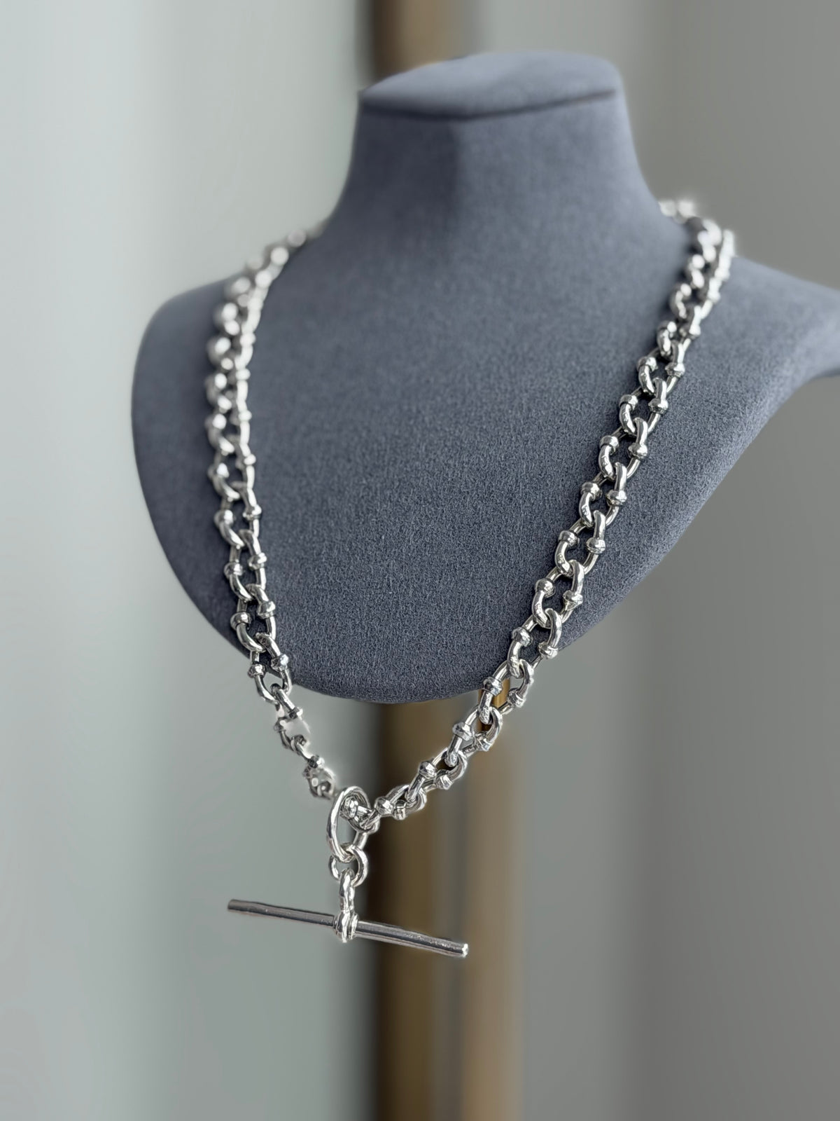 ANTIQUE STERLING SILVER FANCY KNOPPED ALBERT CHAIN