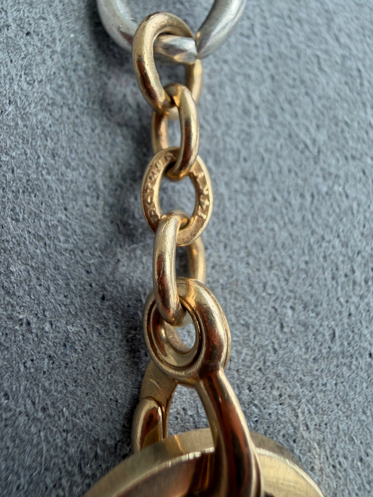 ANTIQUE SILVER & 14K GOLD ALBERT CHAIN