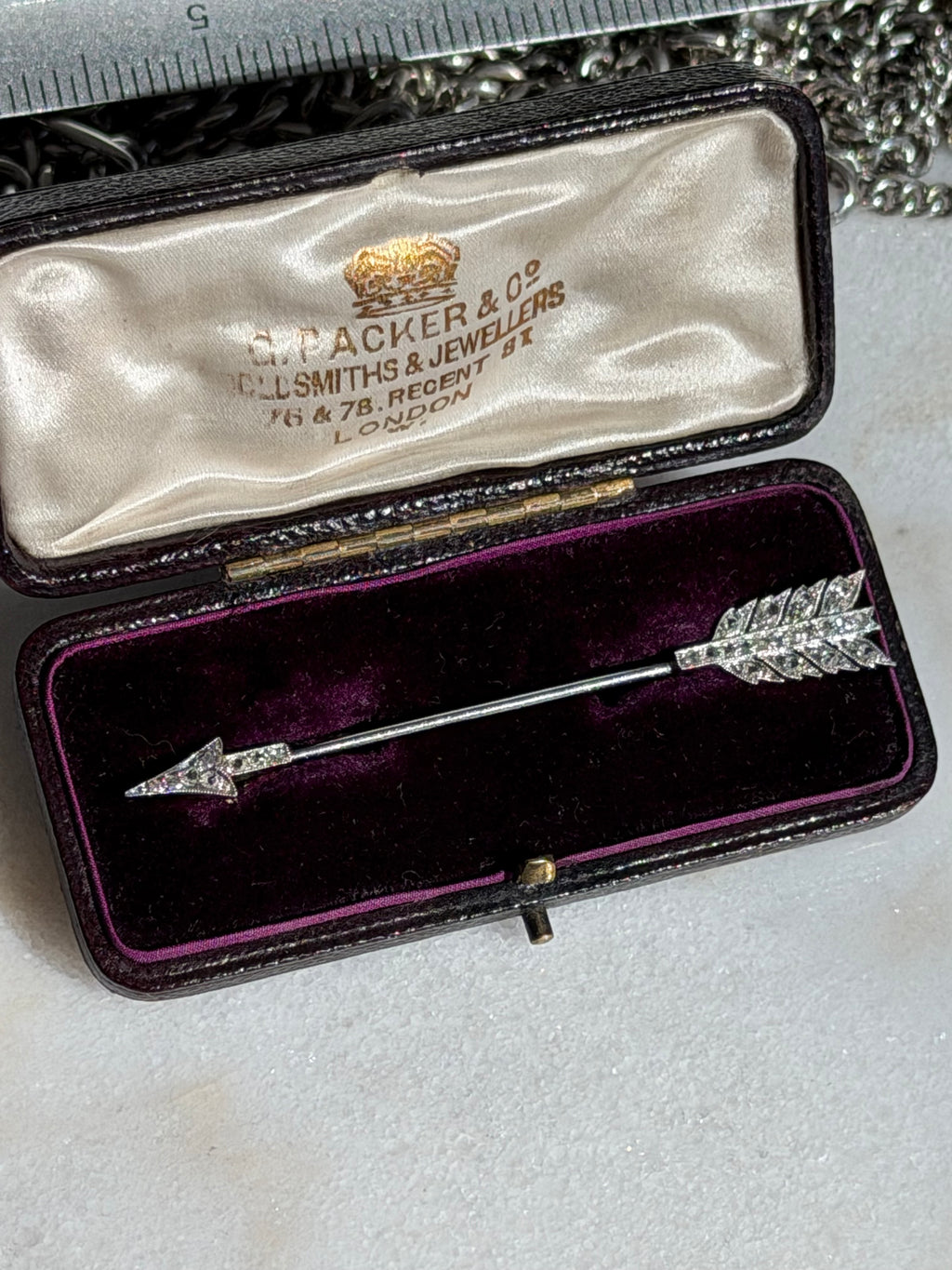 Circa 1910 Platinum & 14K Gold Rose-Cut Diamond Arrow Brooch