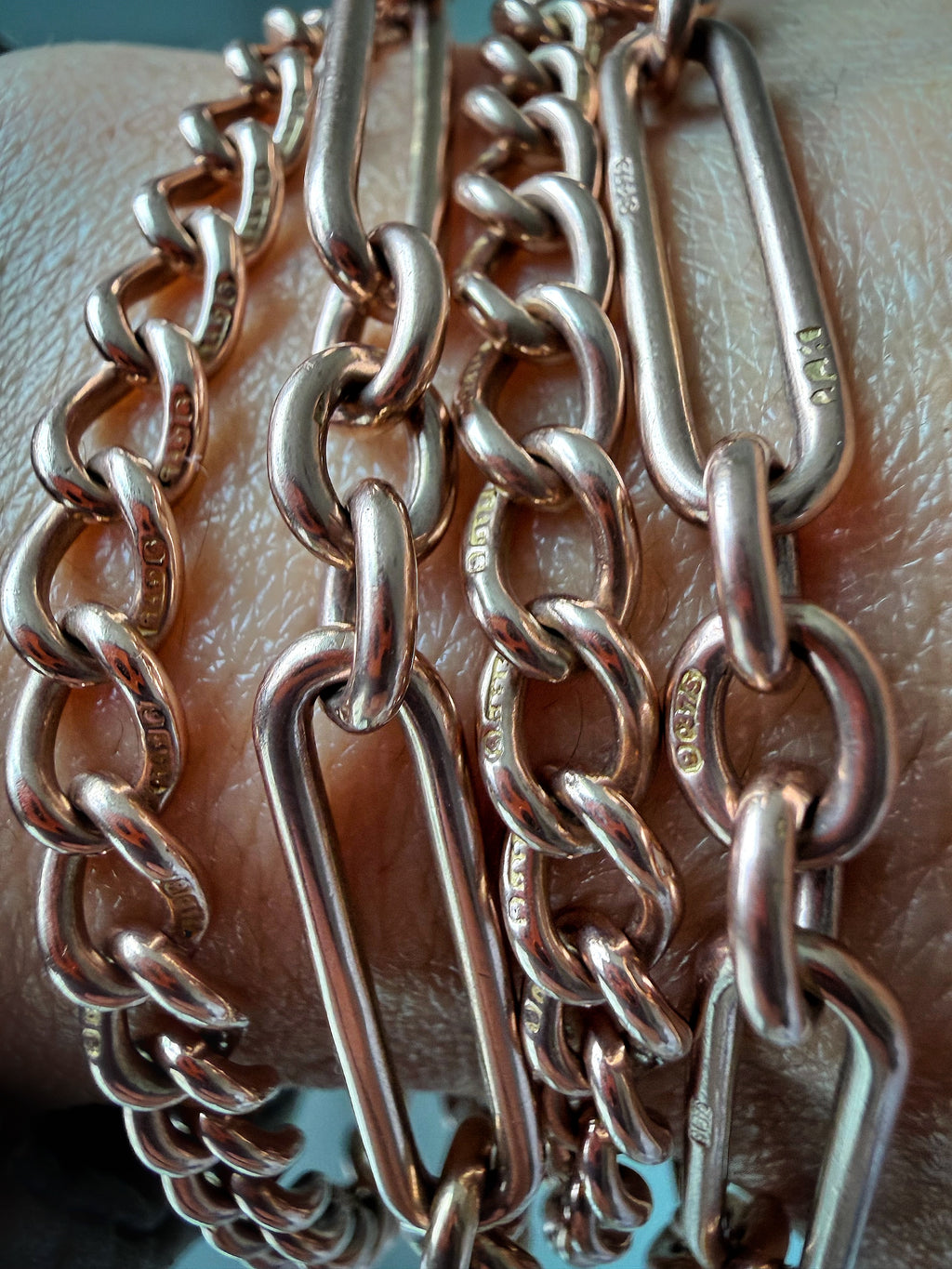 ANTIQUE 9CT ROSE GOLD OPEN CURB BRACELETS