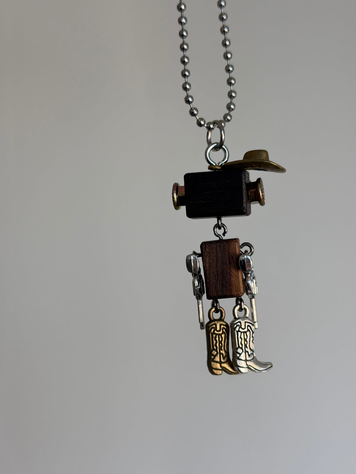 HANDCRAFTED COWBOY ROBOT PENDANT NECKLACE