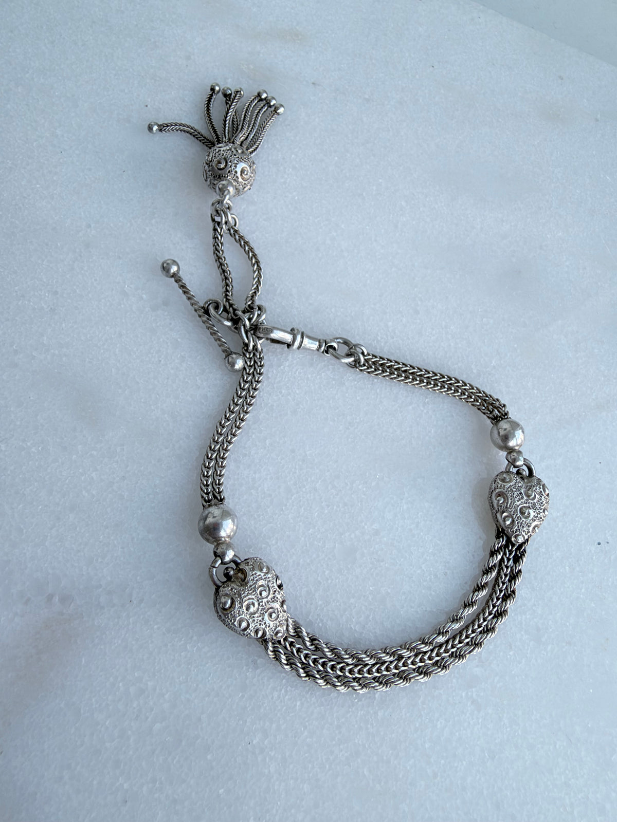 ANTIQUE STERLING SILVER DOUBLE HEART ALBERTINA