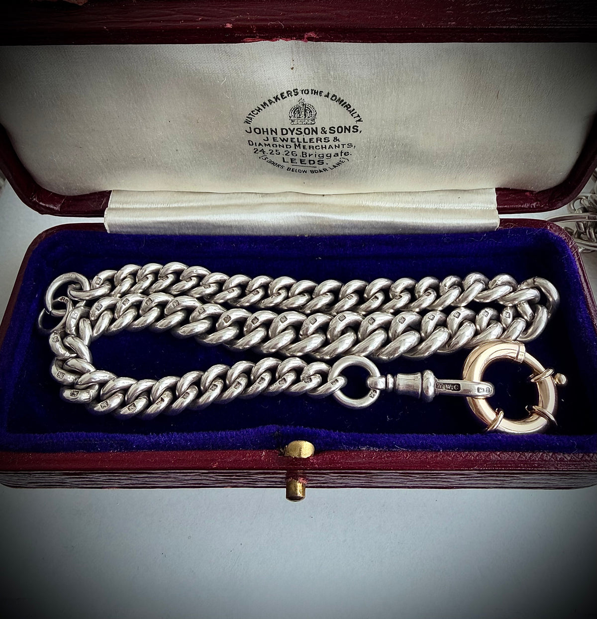 EXCEPTIONAL ANTIQUE ALBERT — STERLING SILVER & 10CT GOLD