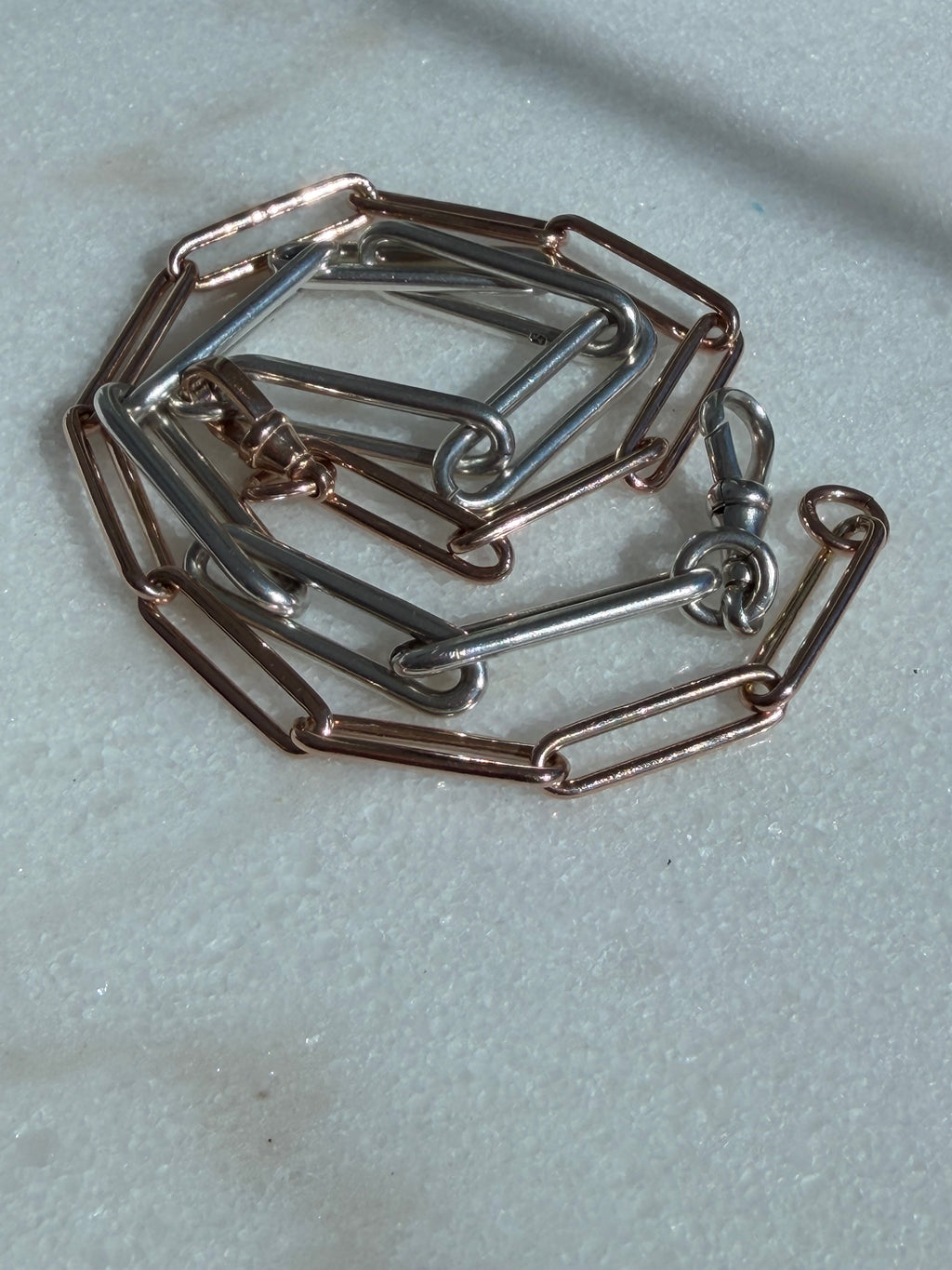 Antique 9ct Gold & Sterling Silver Convertible Paperclip Chain
