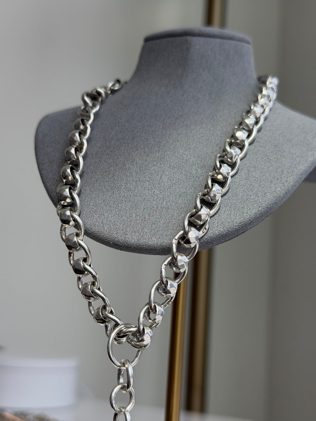 ANTIQUE STERLING SILVER FACETED ROLLERBALL ALBERT CHAIN