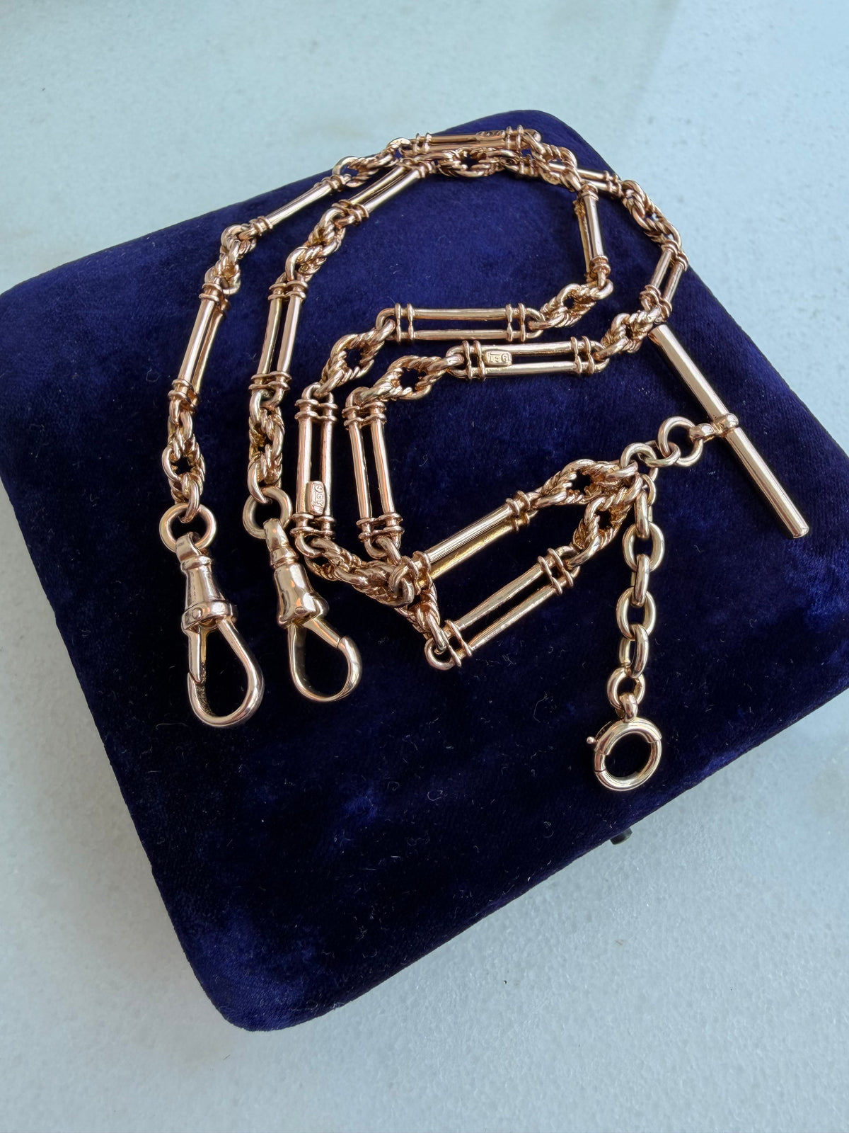 ANTIQUE 9CT GOLD FANCY TROMBONE ALBERT CHAIN