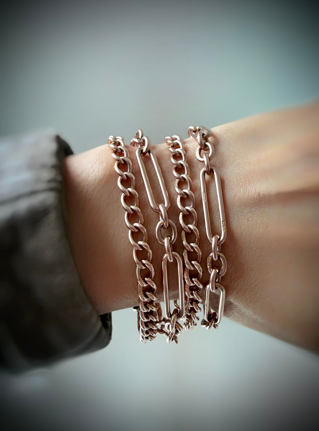 ANTIQUE 9CT ROSE GOLD OPEN CURB BRACELETS