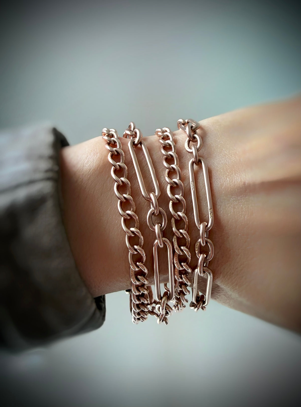 ANTIQUE 9CT ROSE GOLD OPEN CURB BRACELETS