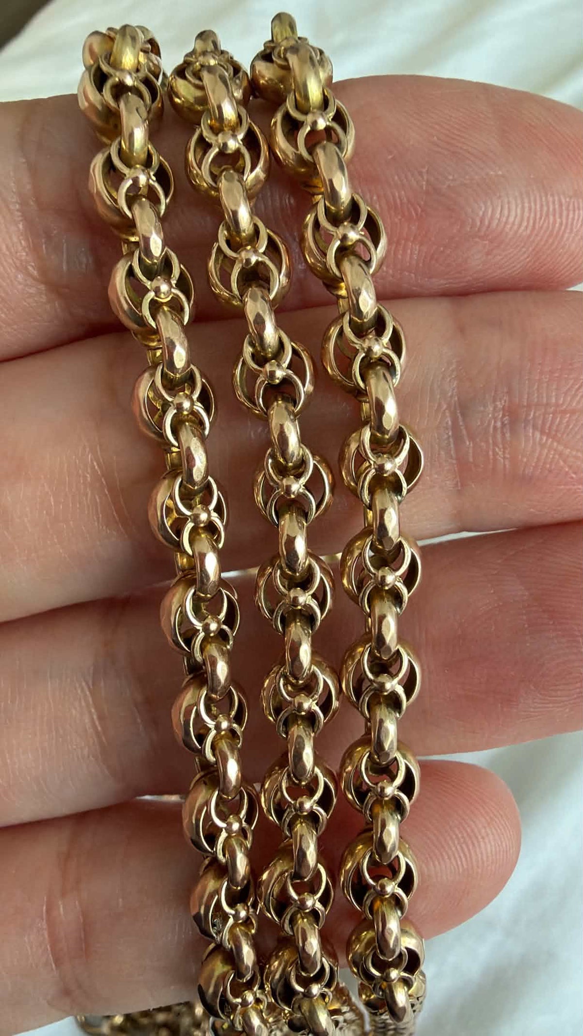 Antique British 9ct Gold Long Guard Chain – 58.5” | 72.5g
