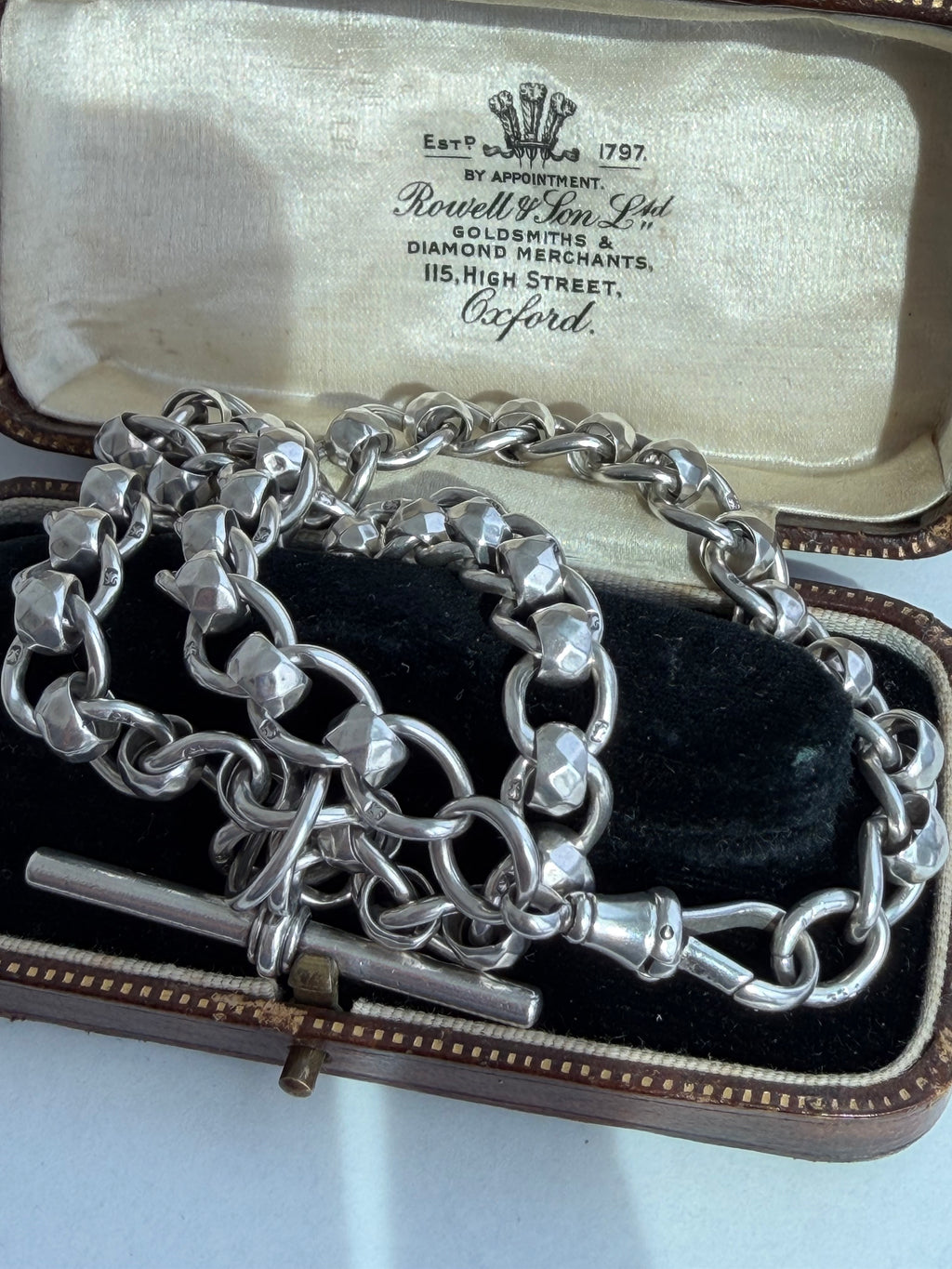 ANTIQUE STERLING SILVER FACETED ROLLERBALL ALBERT CHAIN