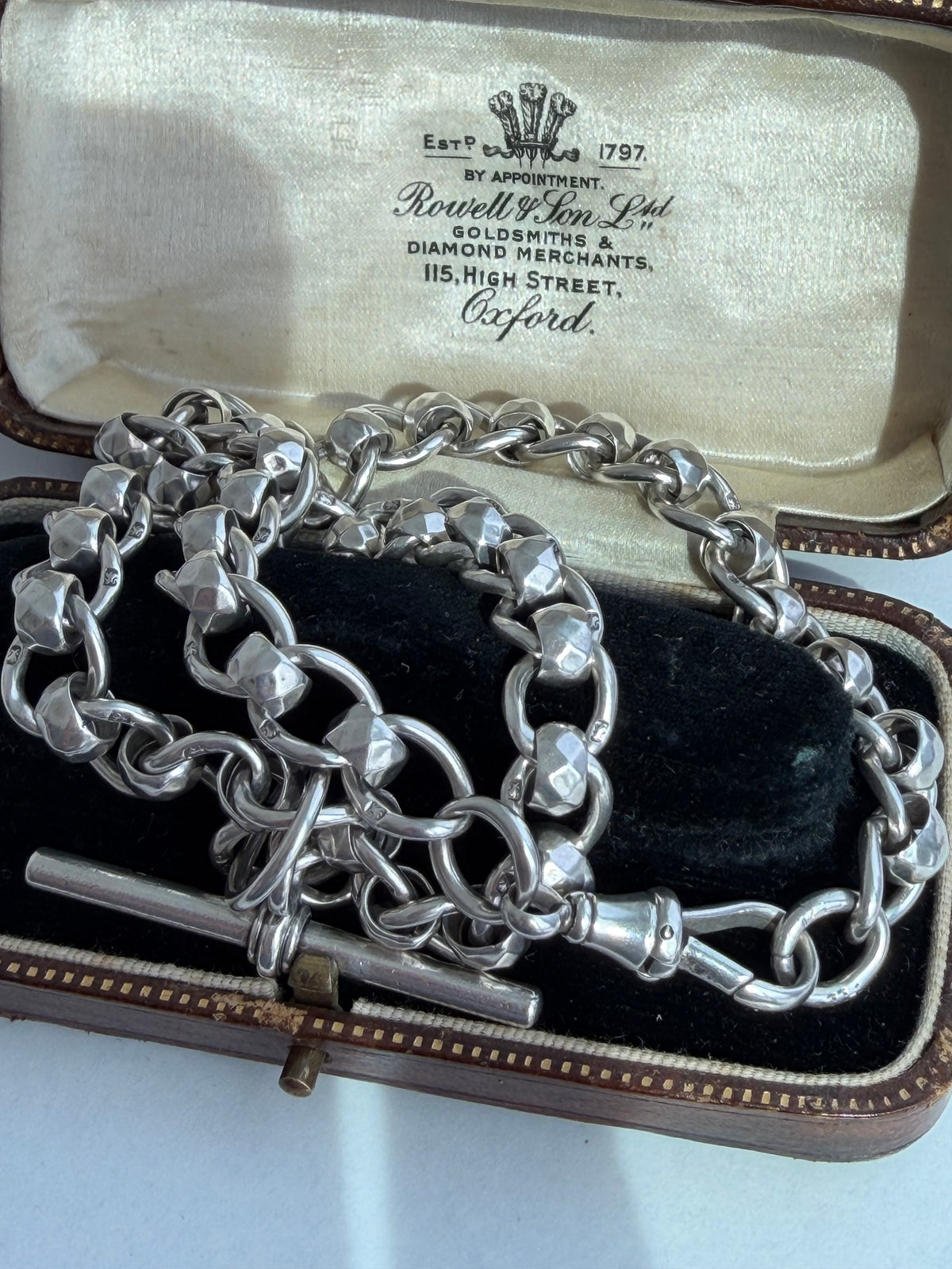 ANTIQUE STERLING SILVER FACETED ROLLERBALL ALBERT CHAIN