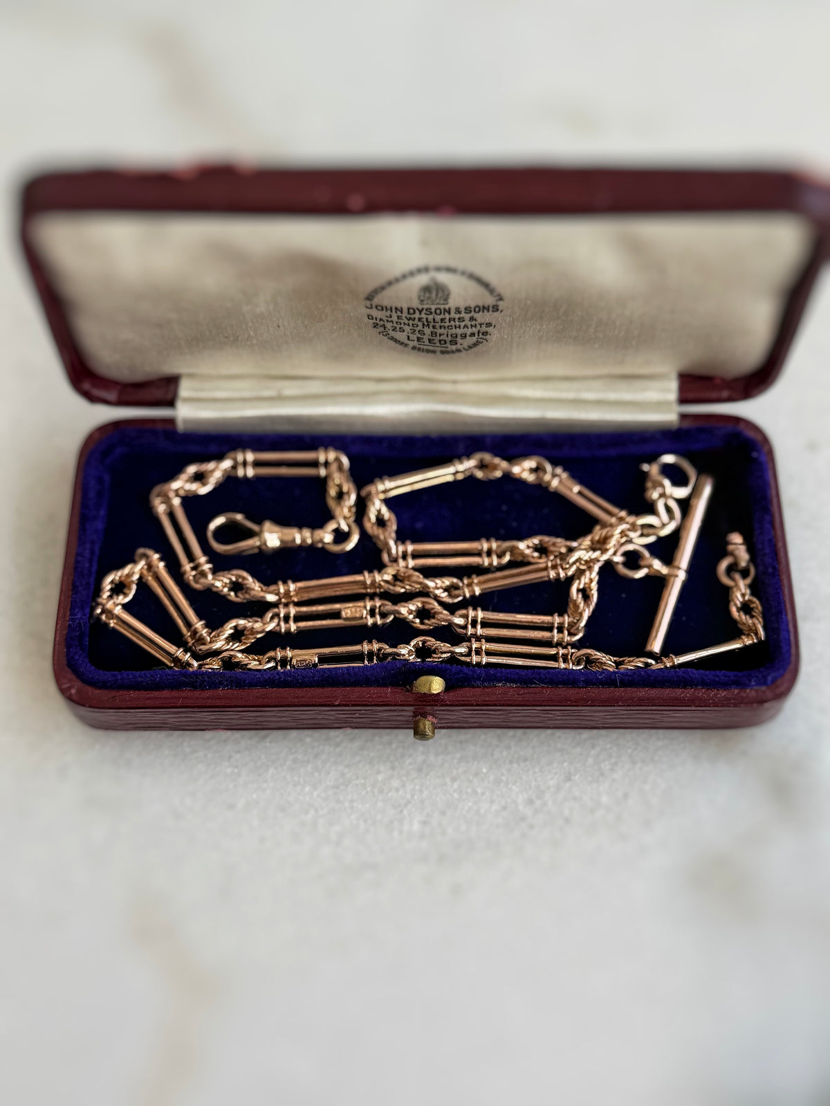 ANTIQUE 9CT GOLD FANCY TROMBONE ALBERT CHAIN